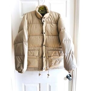 VINTAGECLUB Mens Beige Puffer Jacket Quilted Full Zip Casual Outerwear Size M